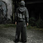 Oversized stonewashed black flared sweatpants and Shroud zip up hoodie oversized cropped embroidered tribal chest graphic embroidery tribal gothic graphic — EXPND