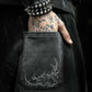 Oversized washed black flared sweatpants embroidery tribal gothic graphic — EXPND