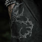 Oversized washed black flared sweatpants embroidery tribal gothic graphic — EXPND